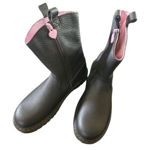 Womens Black Pink Lining Hearts Ankle Zip Combat Boots Size 6  Womens Size 5 Men